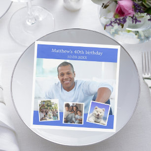 Serviette En Papier Photo collage royal bleu fête d'anniversaire