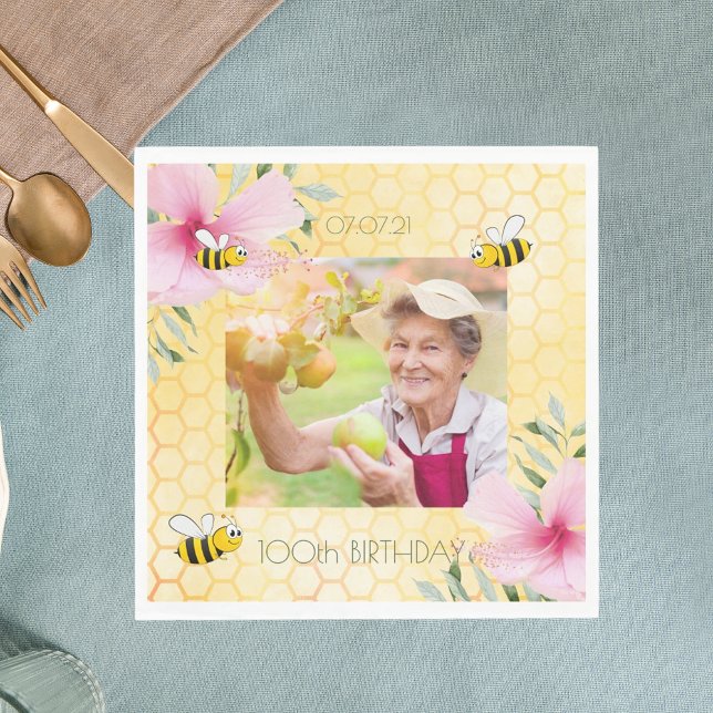 Serviette En Papier photo d'anniversaire 100 ans Joyeux abeilles bourd (Créateur téléchargé)
