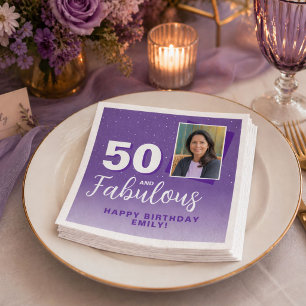 Serviette En Papier Photo d'anniversaire 50 ans Violet 50 et Fabuleux
