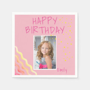 Serviette En Papier Photo d'anniversaire de fille rose mignonne