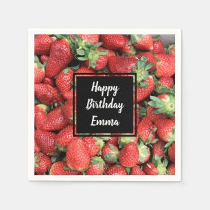 Serviette En Papier Photo d'anniversaire de fraises rouges juteuses