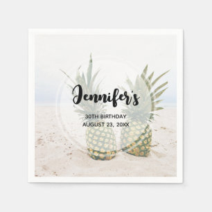 Serviette En Papier Photo de 2 ananas sur une plage Anniversaire