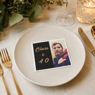Serviette En Papier Photo de anniversaire noir or félicitations hommes