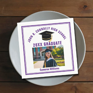 Serviette En Papier Photo de diplômé violet personnalisé Fête de fin d