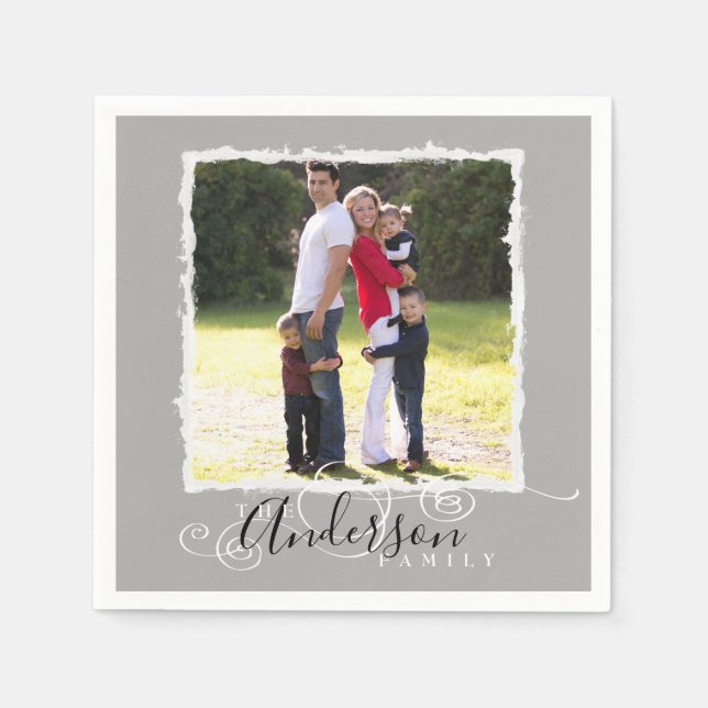 Serviette En Papier Photo de famille Ajouter un nom Grey (Devant)
