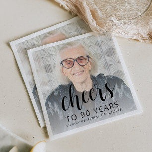 Serviette En Papier Photo de fête d'anniversaire 90 ans Black Script C