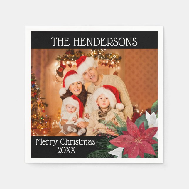 Serviette En Papier Photo de fête de Noël Poinsettia Napkins (Devant)