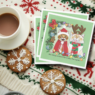 Serviette En Papier Photo de Noël annuelle du chat