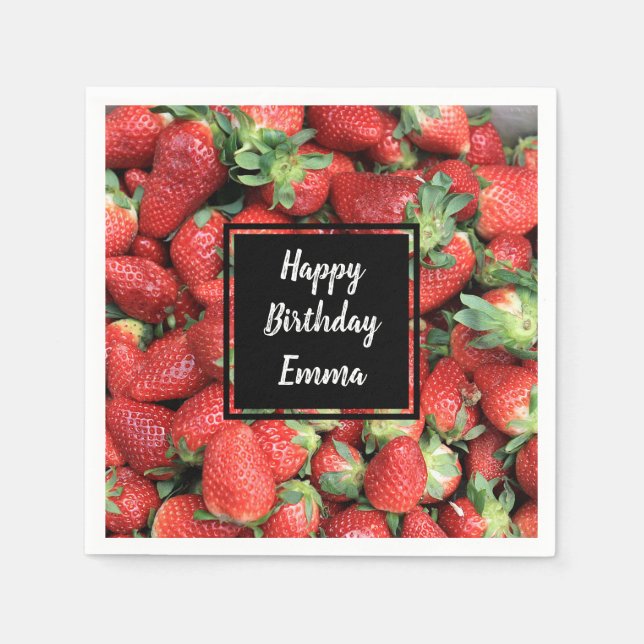Serviette En Papier Photo de Red Juicy Strawberries Anniversaire (Devant)