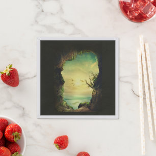 Serviette En Papier Photo d'une grotte dominant une mer tropicale