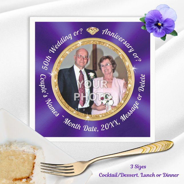 Serviette En Papier PHOTO et serviettes personnalisées du 50e annivers (50th Wedding Anniversary Napkins. 50th wedding anniversary. Personalized Photo Cocktail Napkins.)