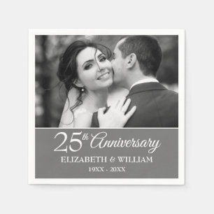 Serviette En Papier Photo Mariage du 25e anniversaire Elégant Argent