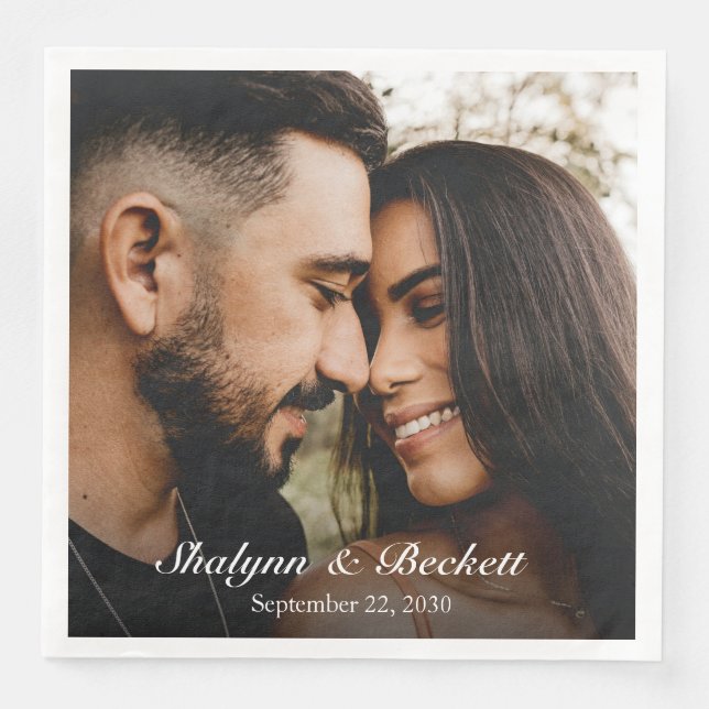 Serviette En Papier Photo Mariage moderne (Devant)