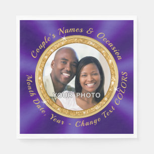 Serviette En Papier Photo Mariage personnalisé serviettes, violet, or