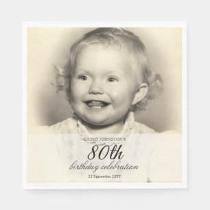Serviette En Papier Photo minimaliste 80e anniversaire