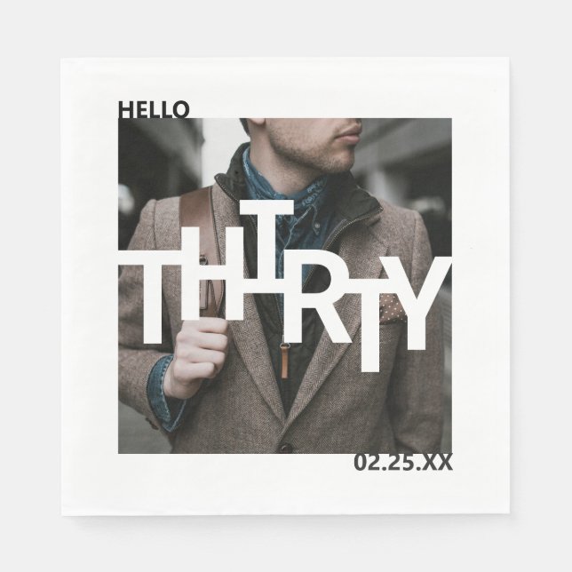 Serviette En Papier Photo moderne du 30e anniversaire (Devant)