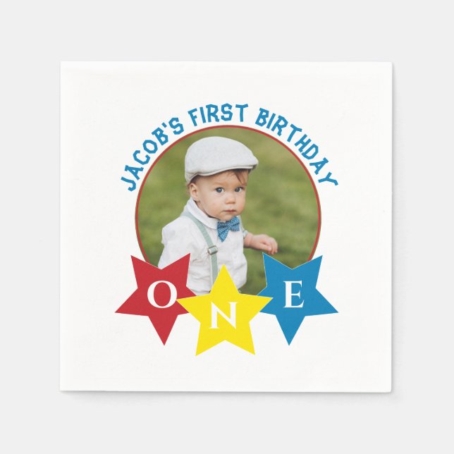 Serviette En Papier Photo moderne minimlisant 1er anniversaire (Devant)