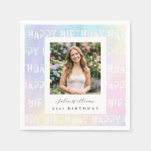 Serviette en papier photo pastel arc-en-ciel rose 