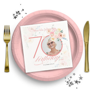 Serviette En Papier Photo personnalisée Aquarelle rose Floral 70e anni