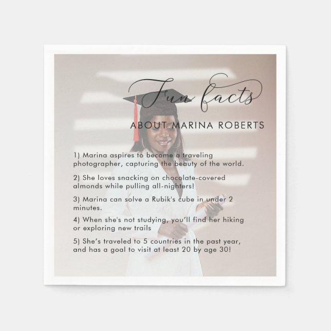 Serviette En Papier Photo personnalisée Diplômée Fun Facts Graduation  (Devant)