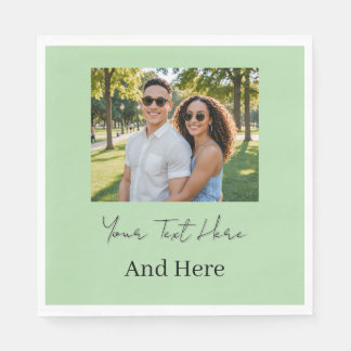Serviette En Papier Photo personnalisée et texte vert pastel