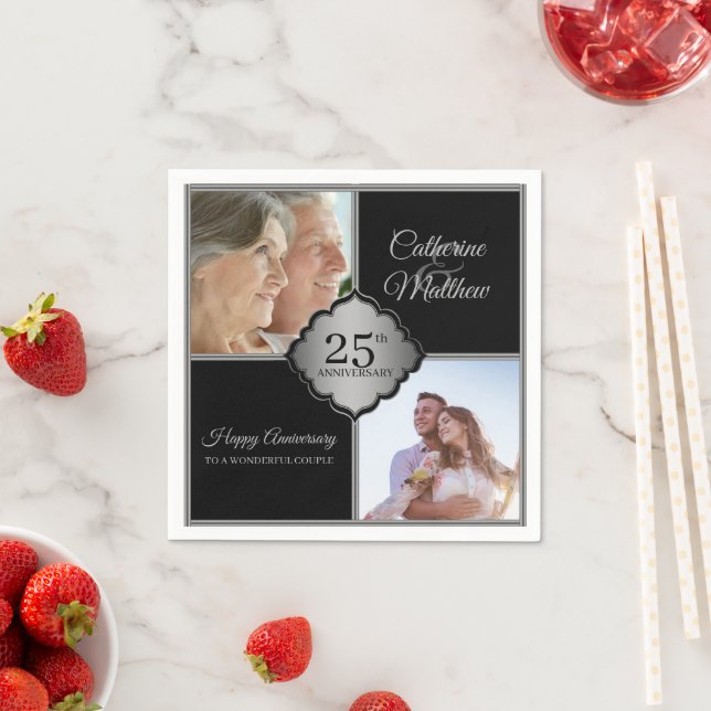 Serviette En Papier Photo personnalisée Serviettes du 25e anniversaire (En situation)
