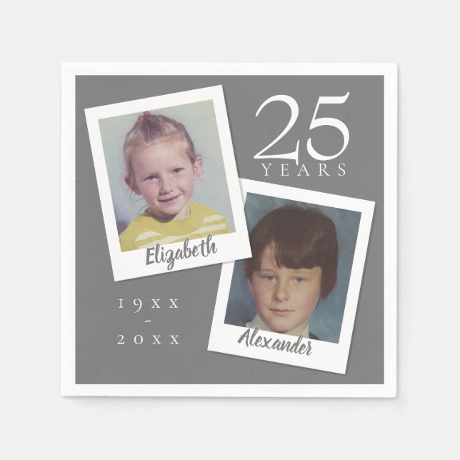 Serviette En Papier Photos du 25e anniversaire du Mariage d'argent (Devant)