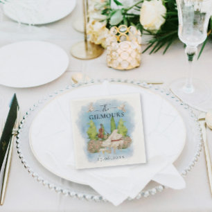 Serviette En Papier Piano élégant  Fleurs violon colombes Mariage Luxe