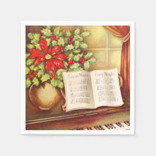 Serviette En Papier Piano vintage, Noël silencieux de Pointsettia de