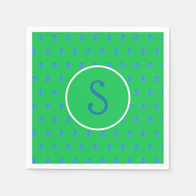 Serviette En Papier Pickleball bleu Preppy initial vert (Devant)