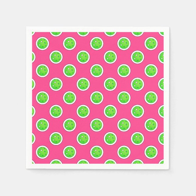 Serviette En Papier Pickleball Green Pickleballs Pois Hot rose (Devant)