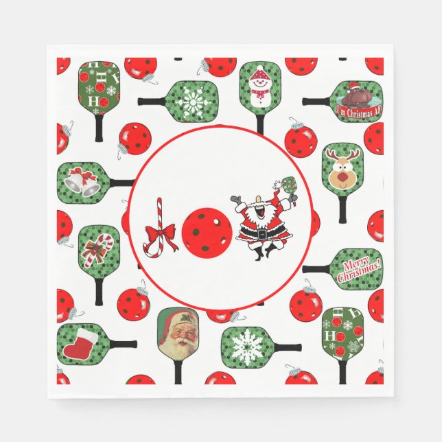 Serviette En Papier Pickleball Joie Noël Party Red Green Paddles (Devant)