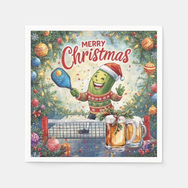 Serviette En Papier Pickleball Noël avec bière pour Noël (Devant)