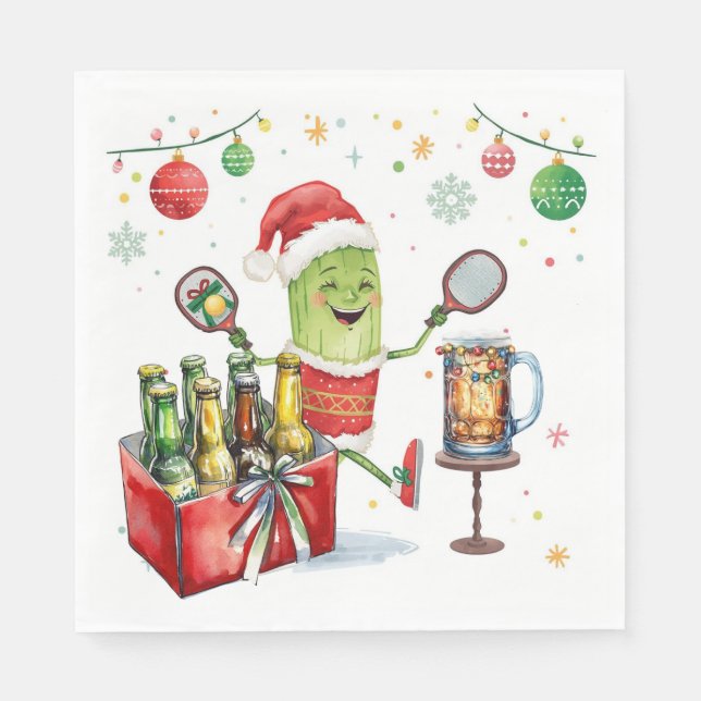 Serviette En Papier Pickleball Noël avec bière pour Noël (Devant)