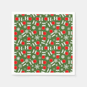 Serviette En Papier Pickleball Noël Rouge Vert Feux de neige Ho Ho Ho