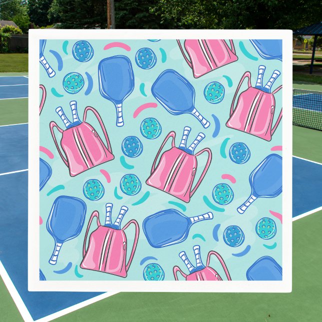 Serviette En Papier Pickleball Paddles et Balls Blue (Créateur téléchargé)