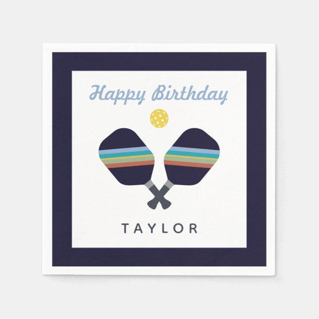 Serviette En Papier Pickleball Party Sports Bleu foncé Paddles rayées (Devant)