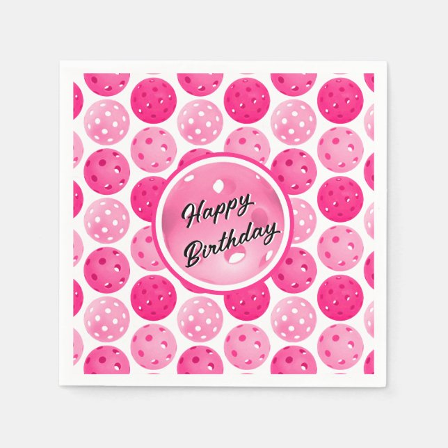 Serviette En Papier Pickleball rose et blanc Pickleballs Personnalisé (Devant)