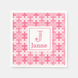 Serviette En Papier Pièces de puzzle rose doux Monogramme Anniversaire