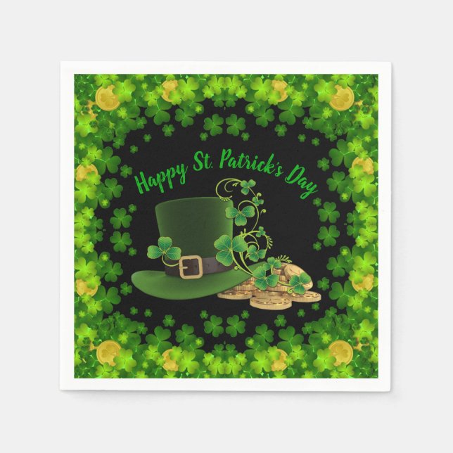 Serviette En Papier Pièces d'or et Shamrock Saint Patrick's Day (Devant)