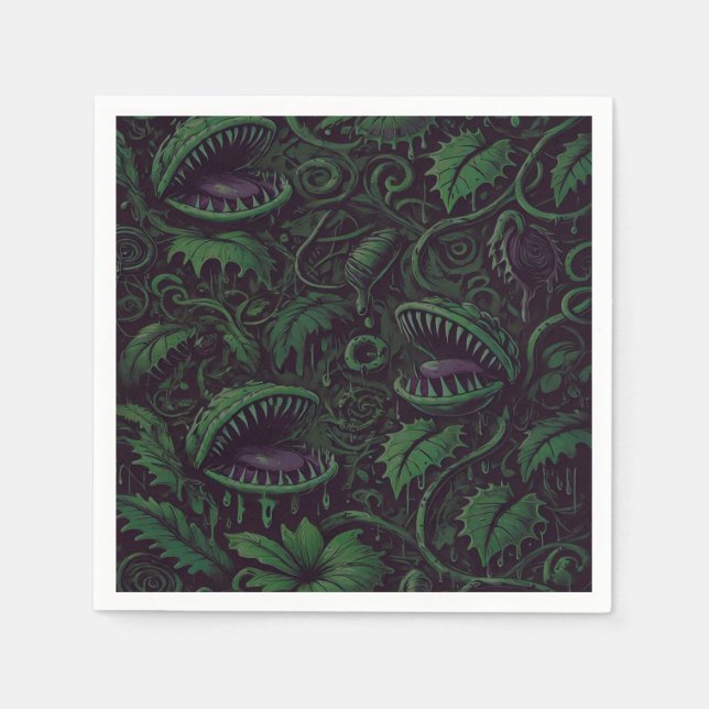 Serviette En Papier Piège de Vénus Fête d'Halloween au slime vert  (Devant)