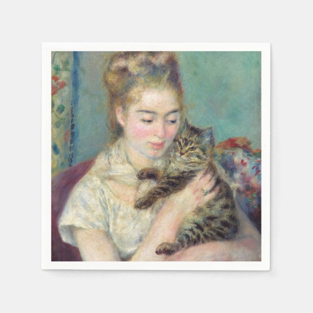 Serviette En Papier Pierre-Auguste Renoir - Femme avec chat (Devant)