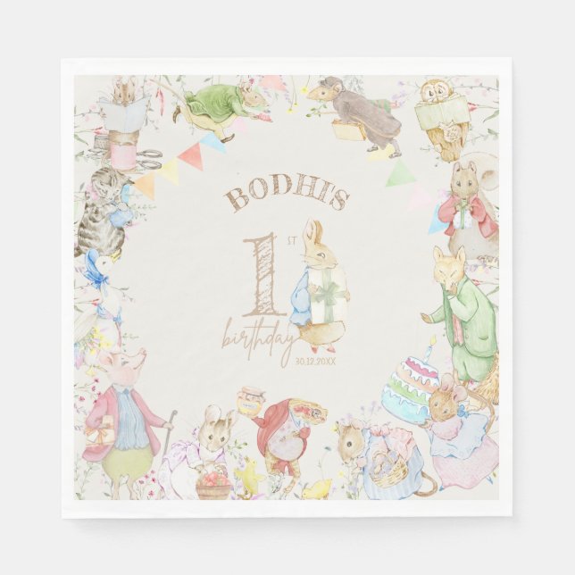 Serviette En Papier Pierre le lapin Premier anniversaire (Devant)