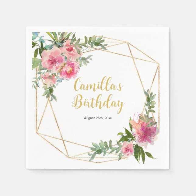 Serviette En Papier Pies roses Anniversaire (Devant)
