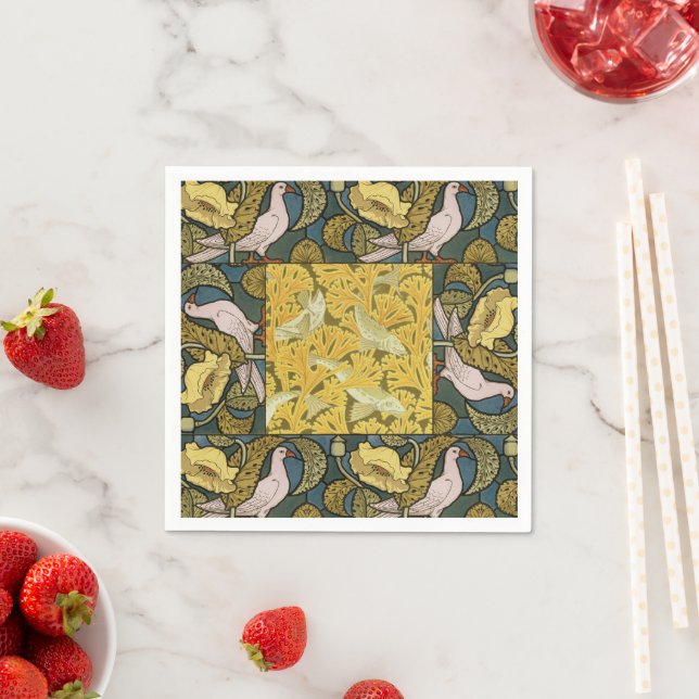 Serviette En Papier Pigeon Blue Yellow Fish Art Nouveau (En situation)