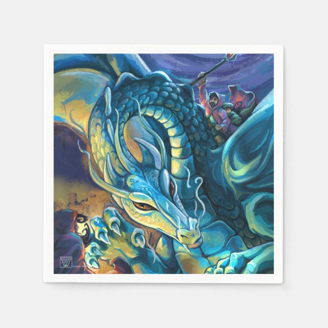 Serviette En Papier Pilote de dragon bleu (Devant)