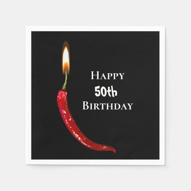 Serviette En Papier Piments rouges à 50e anniversaire noir (Devant)
