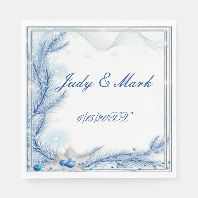 Serviette En Papier Pin bleu hiver Mariage de Noël Papier Napkins (Devant)