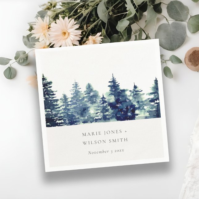 Serviette En Papier Pine d'hiver Forêt de neige Mariage d'aquarelle (Créateur téléchargé)