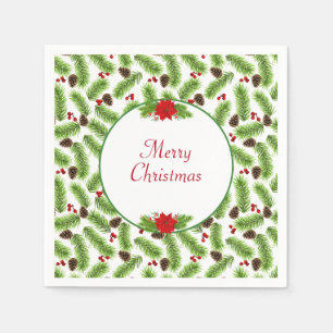 Serviette En Papier Pinecones de Noël personnalisées et baies rouges